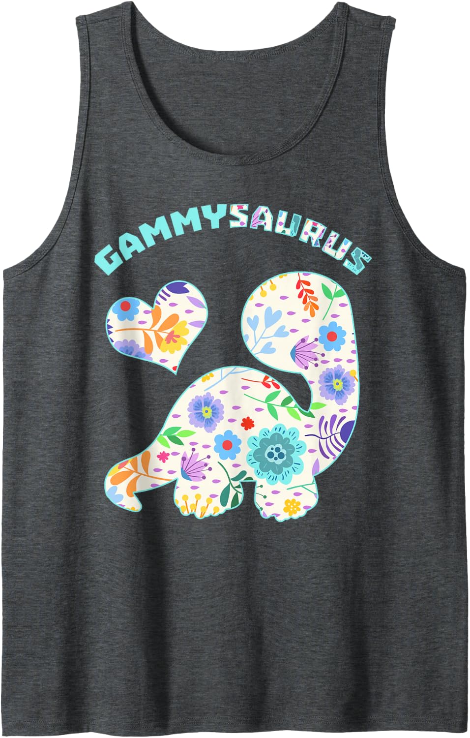 Gammysaurus Dinosaur Family Relationship Dino Floral Sleeveless Tank Top - Dark Heather Grey