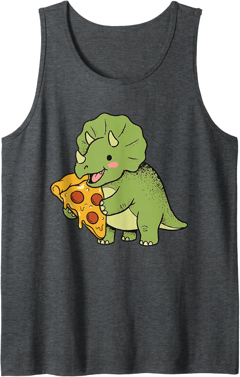 Cute Triceratops Pizza Cartoon Dinosaur Slice Snack Lover Tank Top - Dark Heather Grey