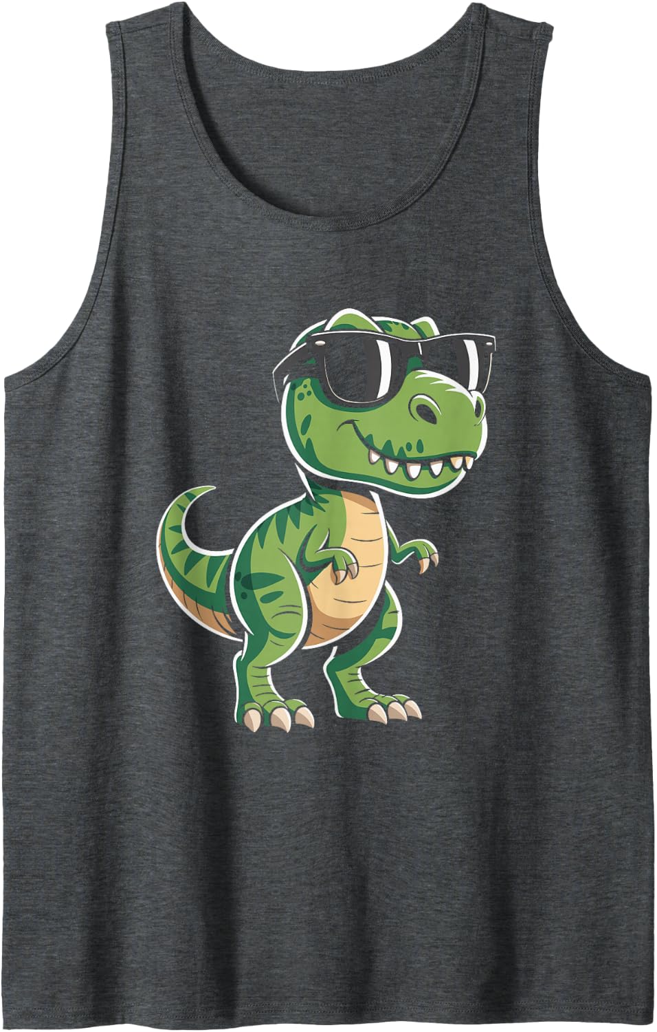 Cool Sunglasses Dinosaur Sunset Sleeveless Tank Top - Dark Heather Grey