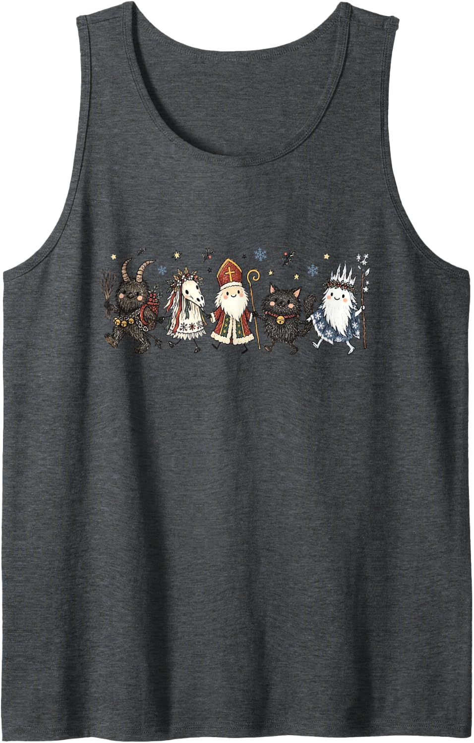 Cute Funny Folklore Krampus Yule Cat Holding Hand Merry Xmas Sleeveless Tank Top - Dark Heather Grey