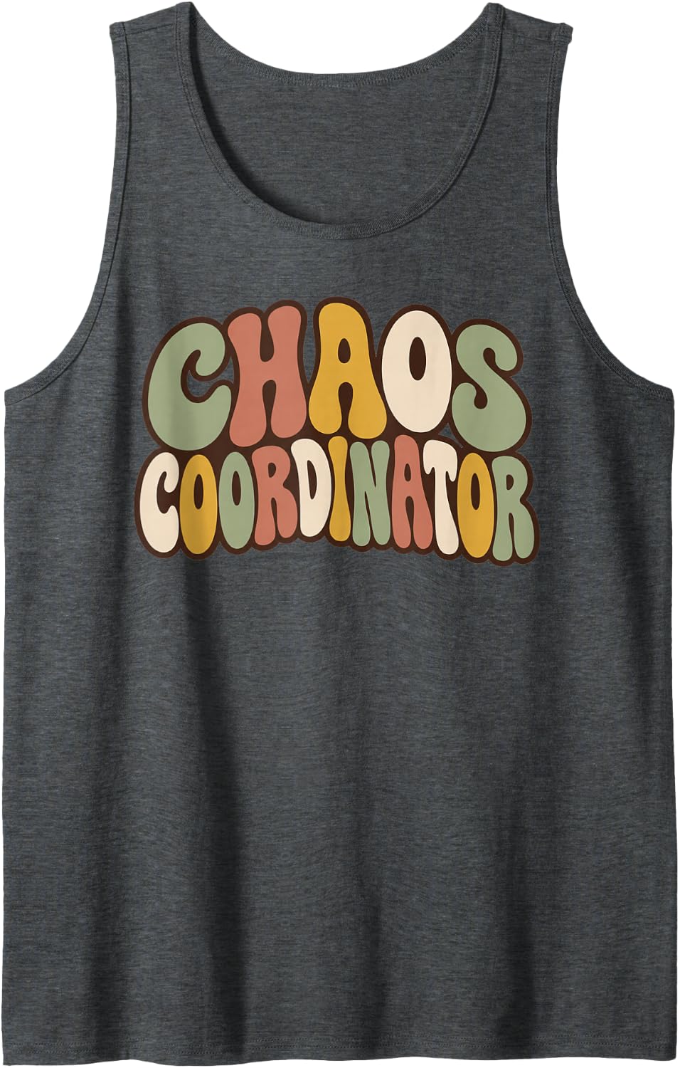 Retro Chaos Coordinator Groovy Boho Typography Sleeveless Tank Top - Dark Heather Grey