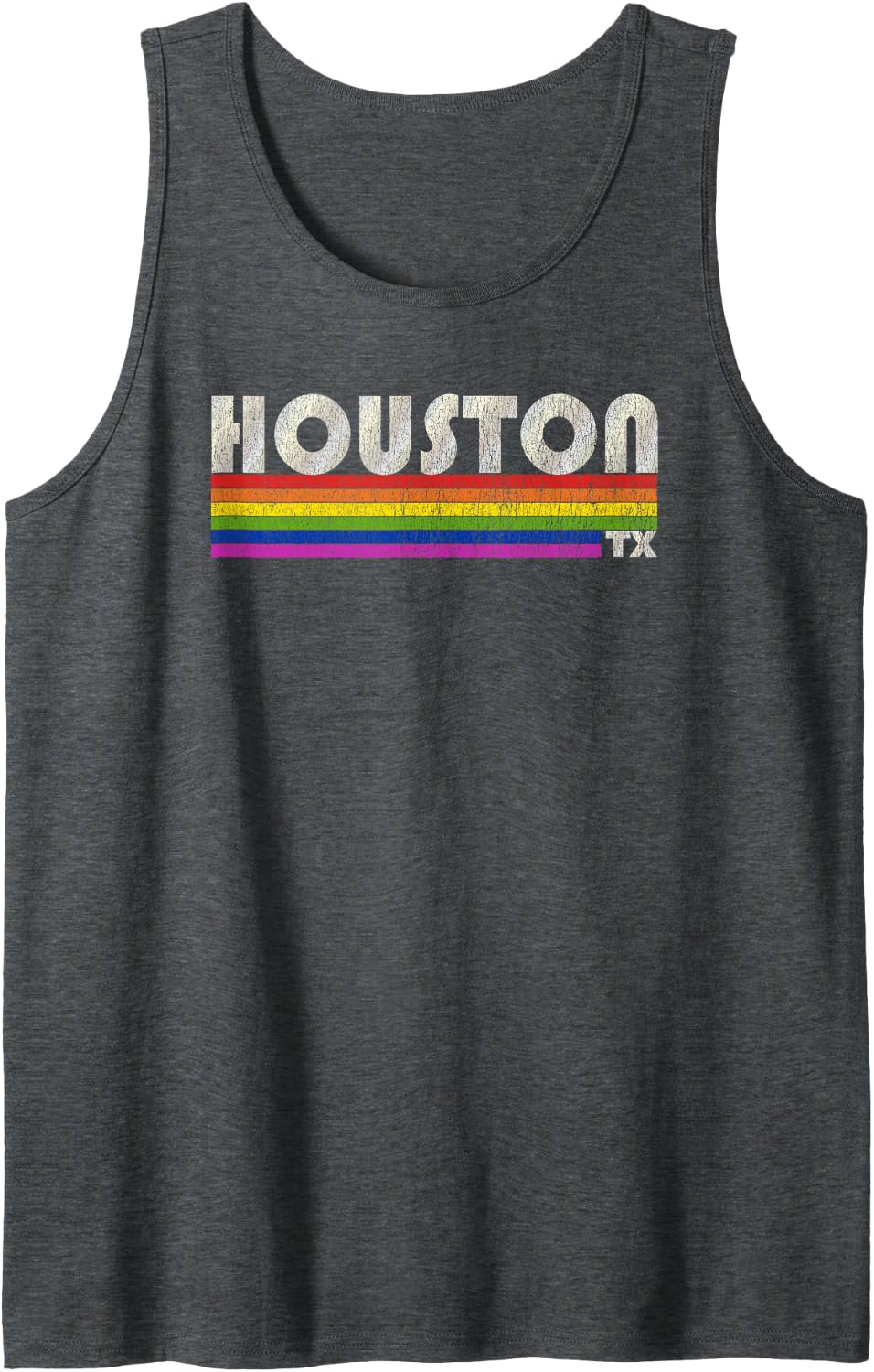 Vintage 80's Style Houston TX Gay Pride Month Tank Top - Dark Heather Grey