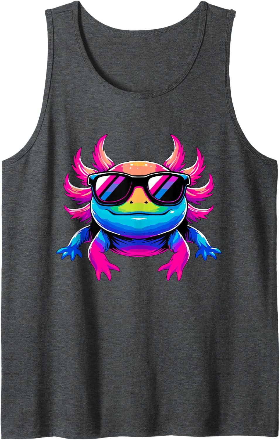 Cool Tie-Dye Axolotl Sunglasses Tank Top - Dark Heather Grey