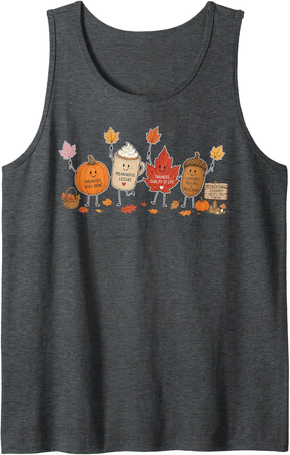 Cute Recreational Therapy Autumn RT Therapeutic Recreation Sleeveless Tank Top - Dark Heather Grey