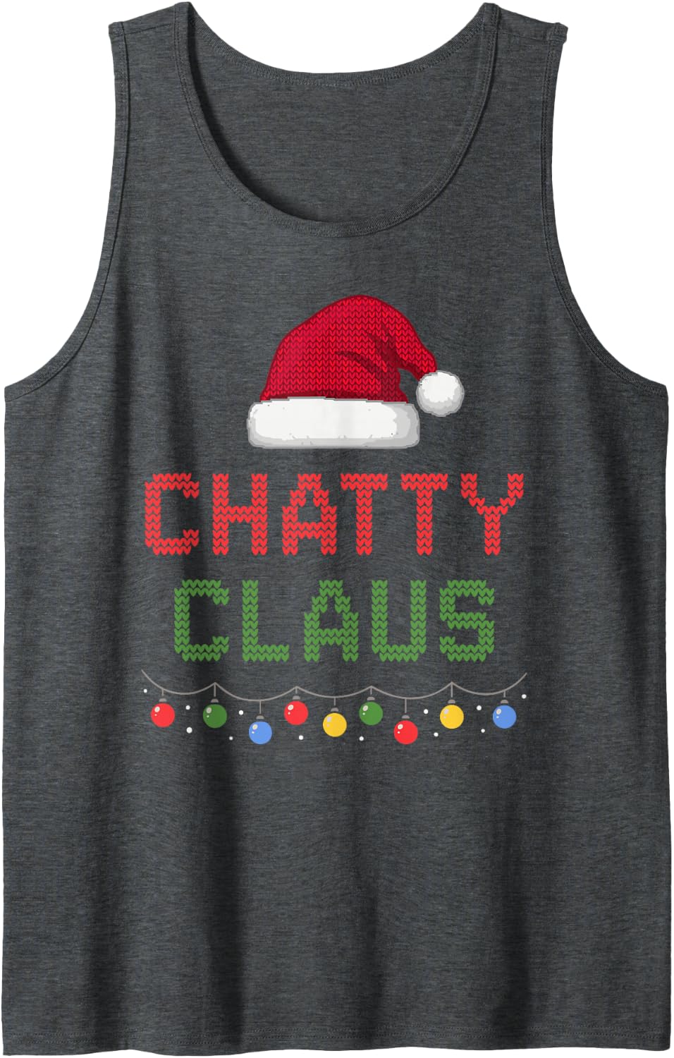 Funny Chatty Claus Ugly Christmas Knit Matching Group Family Sleeveless Tank Top - Dark Heather Grey