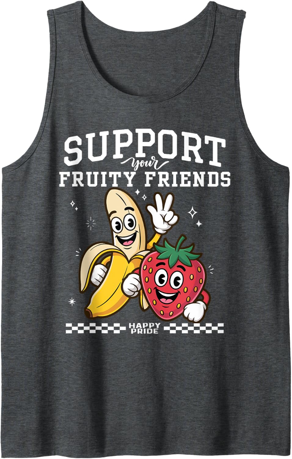 Pride Month LGBTQ Fruit Ally, Support Your Fruity Friends Tank Top - Dark Heather Grey