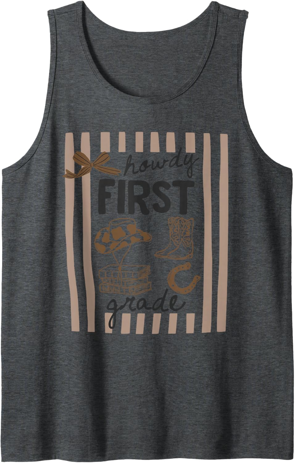 Howdy First Grade Western Cowboy Back to School Teacher Tank Top - Dark Heather Grey