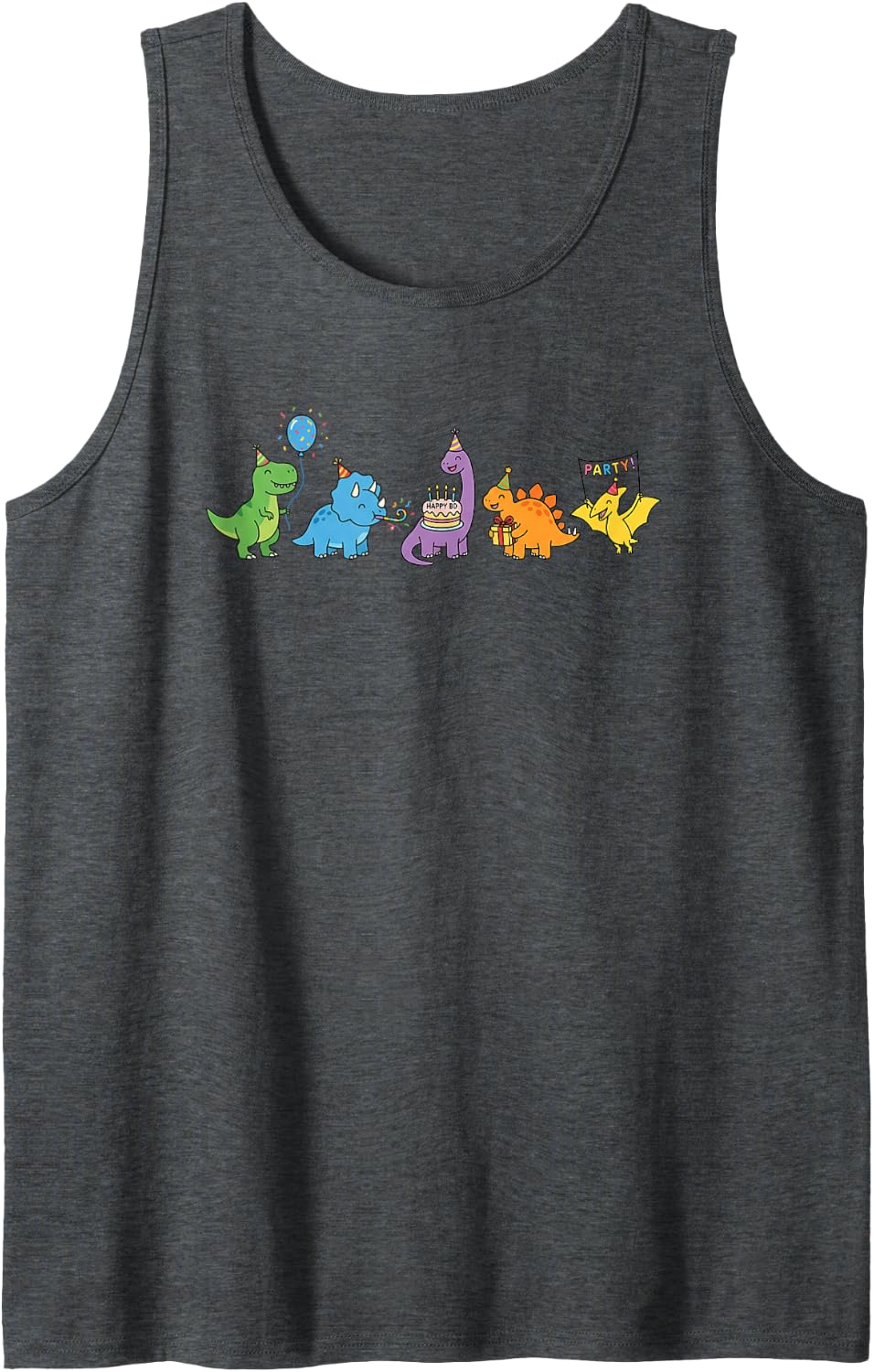 Dinosaur Birthday Party Squad Kawaii Dino Celebration Design Sleeveless Tank Top - Dark Heather Grey