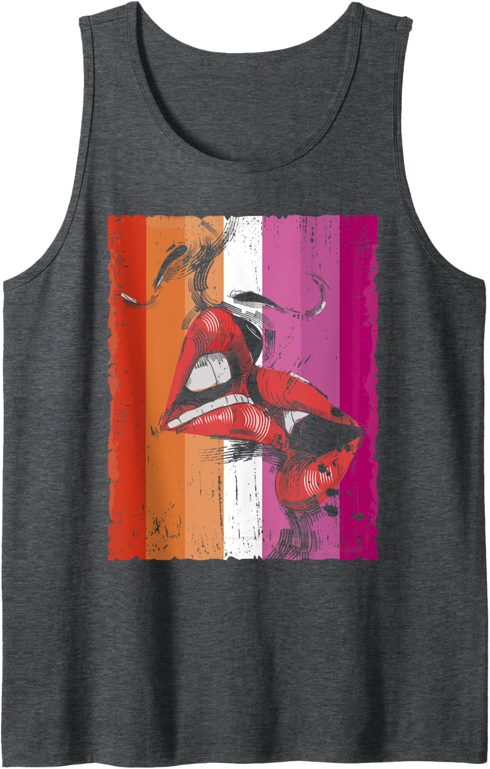 Lesbian Lips Kissing Lesbian Flag Pride LGBTQ Tank Top - Dark Heather Grey