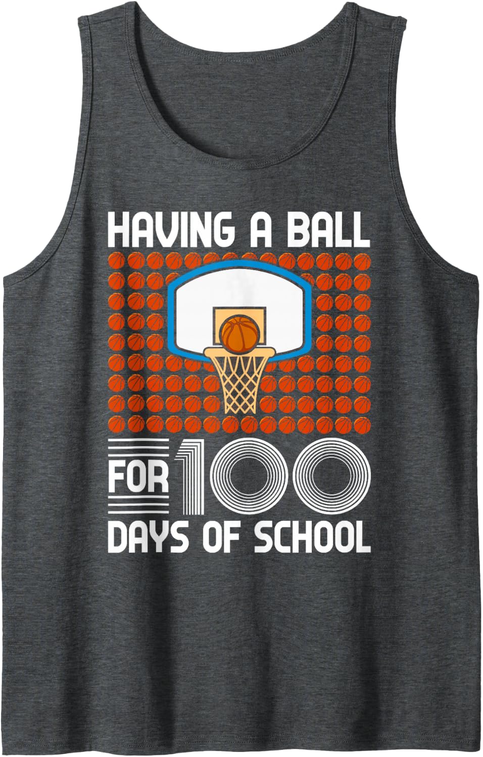 100 Days of School Basketball 100th Day Balls for Boys Sleeveless Tank Top - Dark Heather Grey