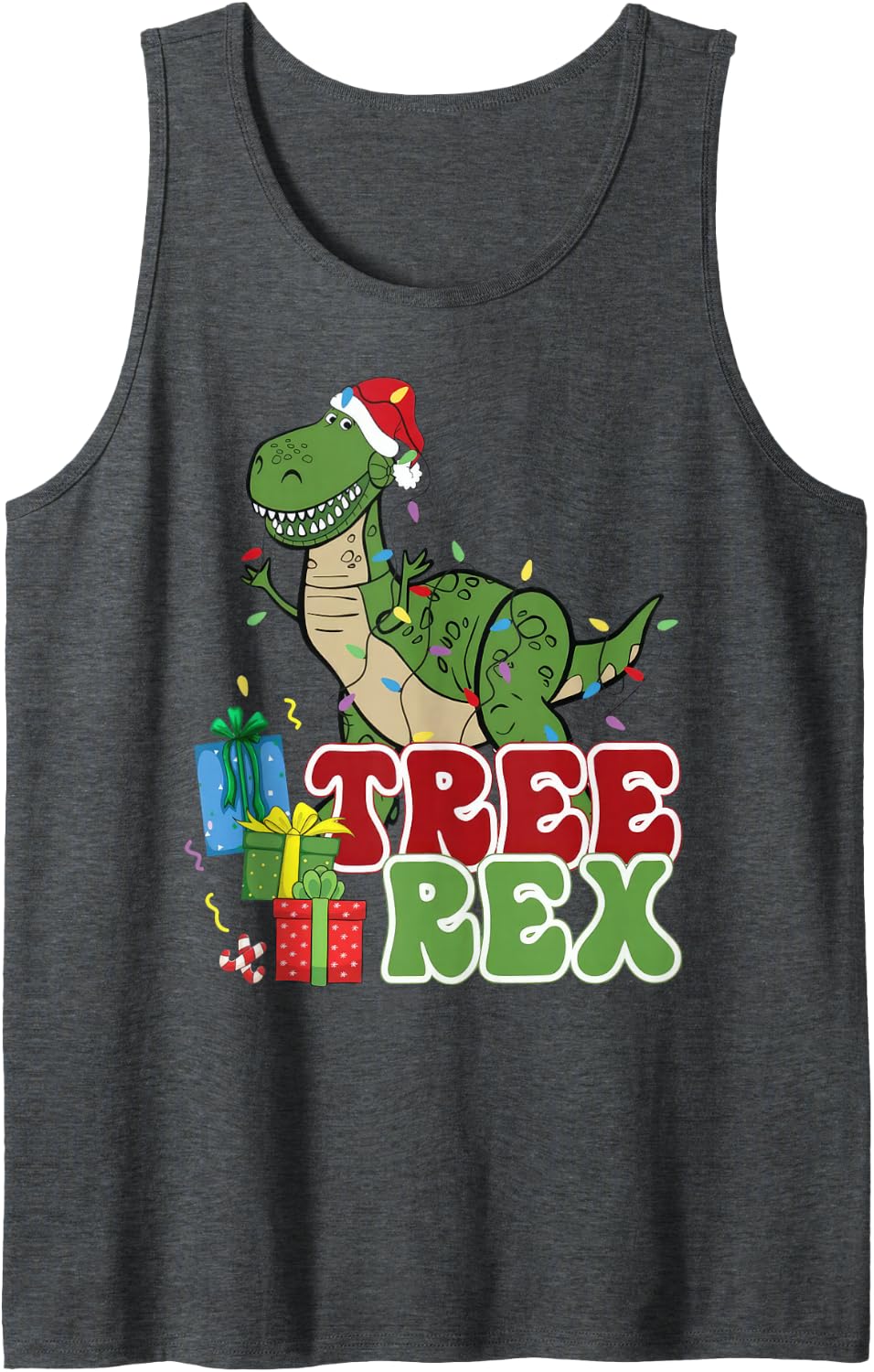Dinosaur Tree Rex Christmas Men Boys Kids Toddler Xmas Light Sleeveless Tank Top - Dark Heather Grey