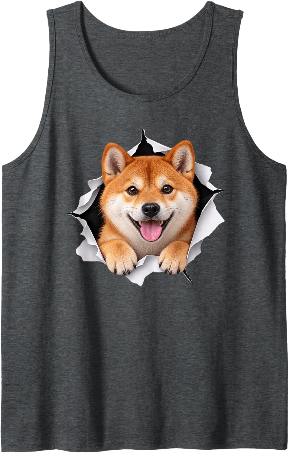 Funny Shiba Inu Peeking Cute Dog Lover Mom Dad Sleeveless Tank Top - Dark Heather Grey