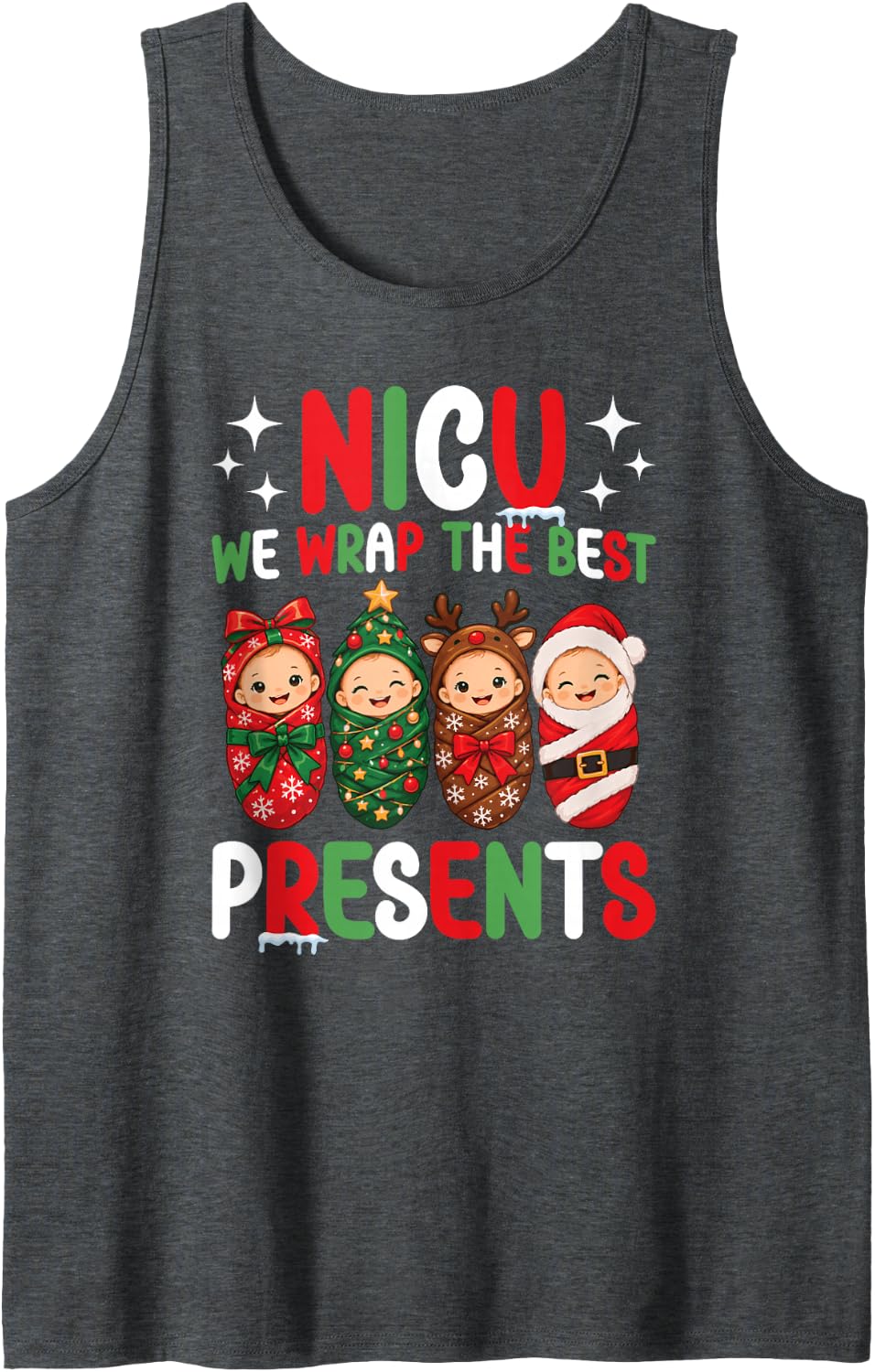 NICU Christmas NICU Nurse Xmas Neonatal ICU Nurse Sleeveless Tank Top - Dark Heather Grey