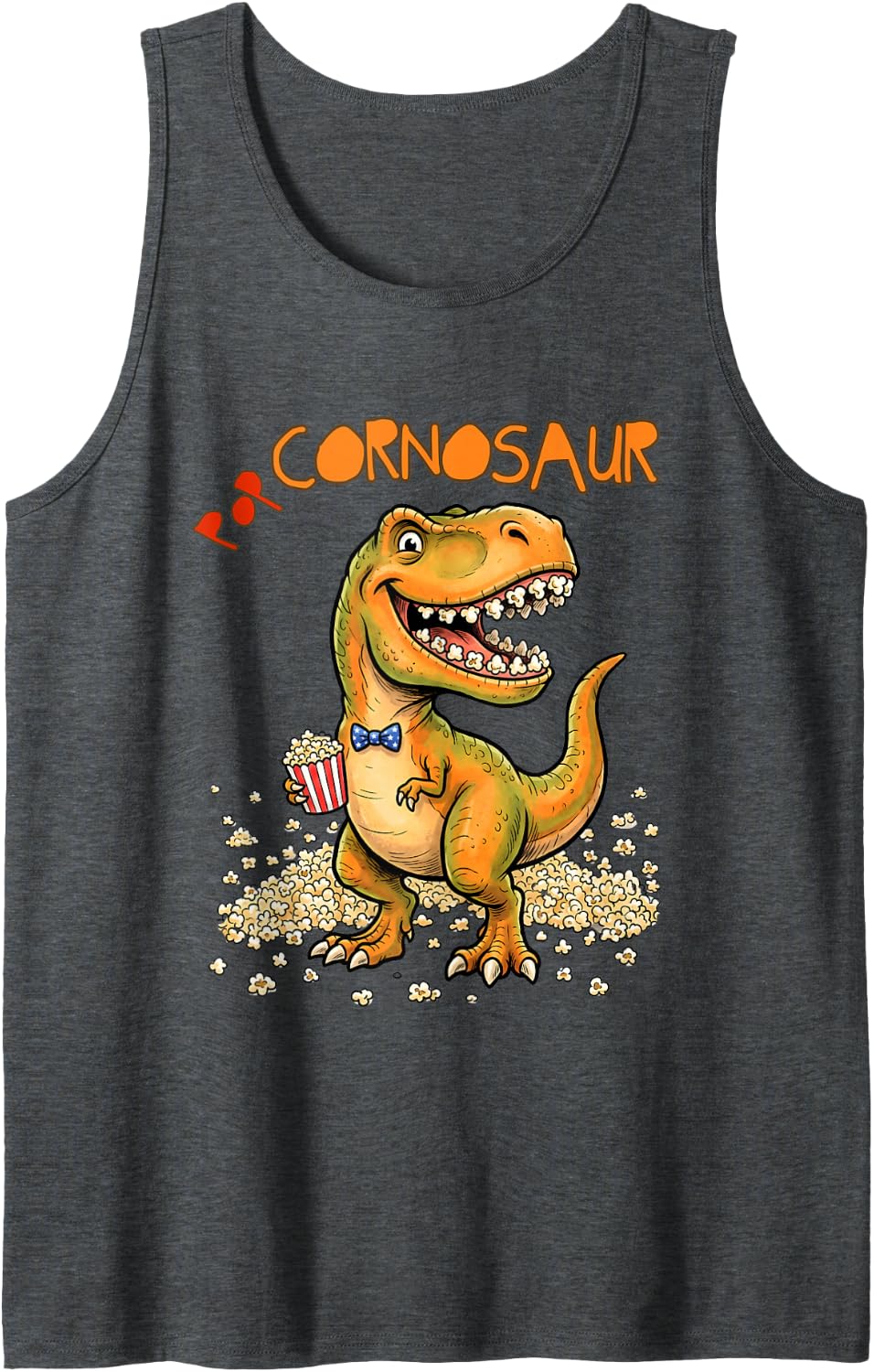 Dinosaur Popcorn Funny Sleeveless Tank Top - Dark Heather Grey