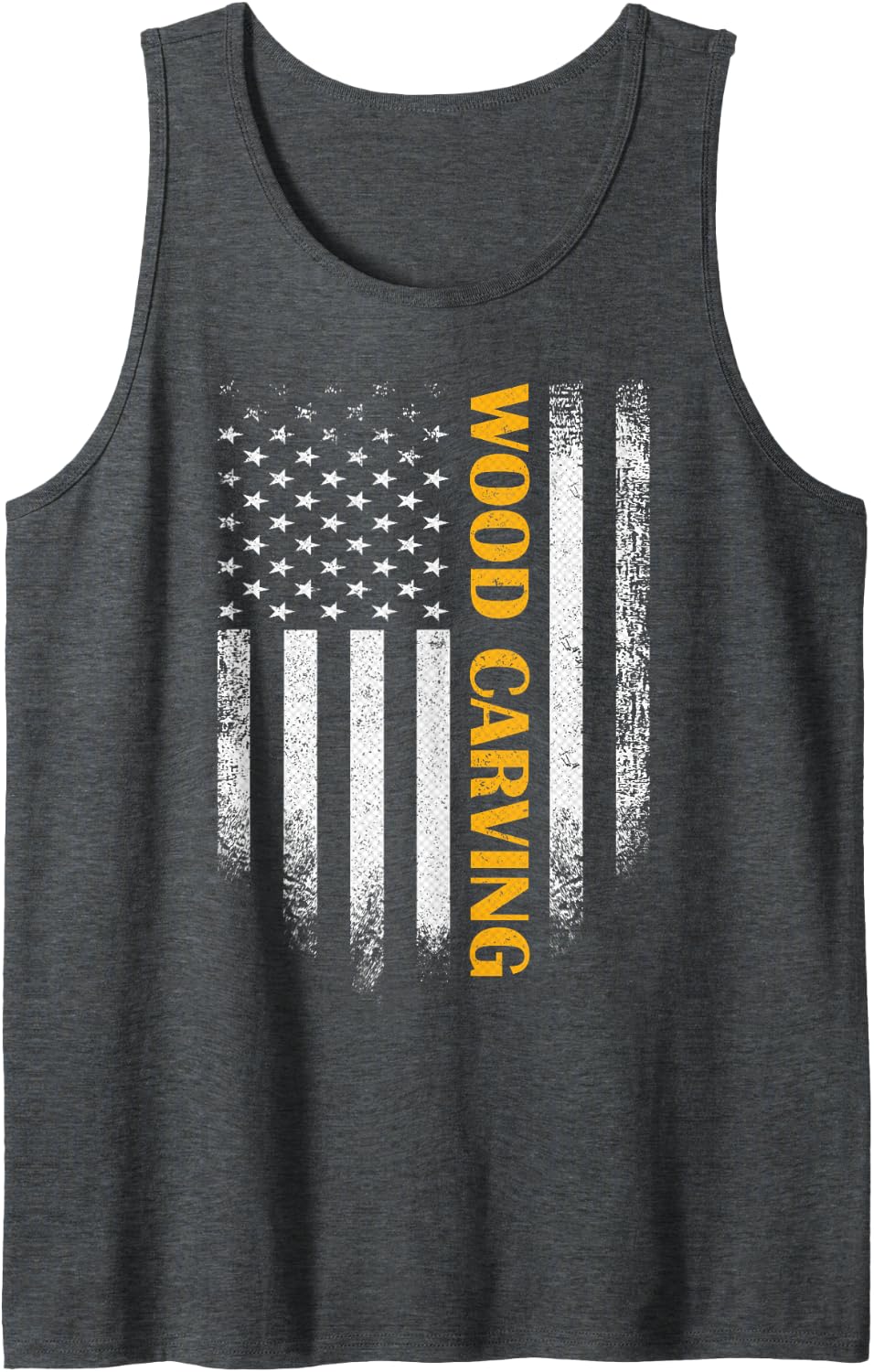 Vintage USA American Flag Wood Carving Whittling Woodworking Sleeveless Tank Top - Dark Heather Grey