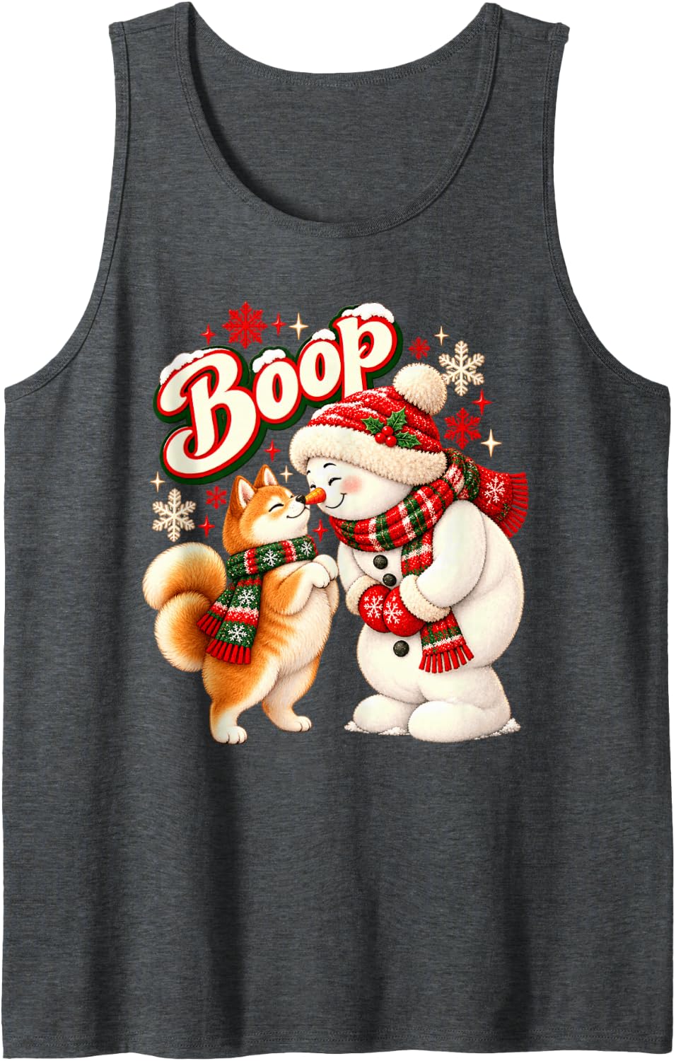 Boop Shiba Inu Snowman Sweet Winter Nose Sleeveless Tank Top - Dark Heather Grey