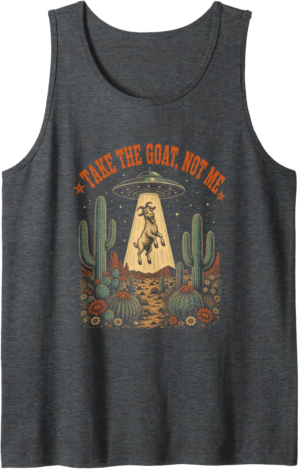 Goat Alien Abduction Farm Lover Desert Western Sleeveless Tank Top - Dark Heather Grey