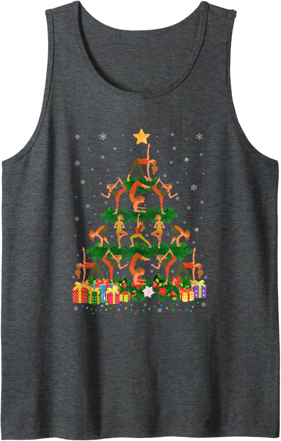 Funny Xmas Outfit for Yoga Lovers Ugly Christmas Sweater Tank Top - Dark Heather Grey