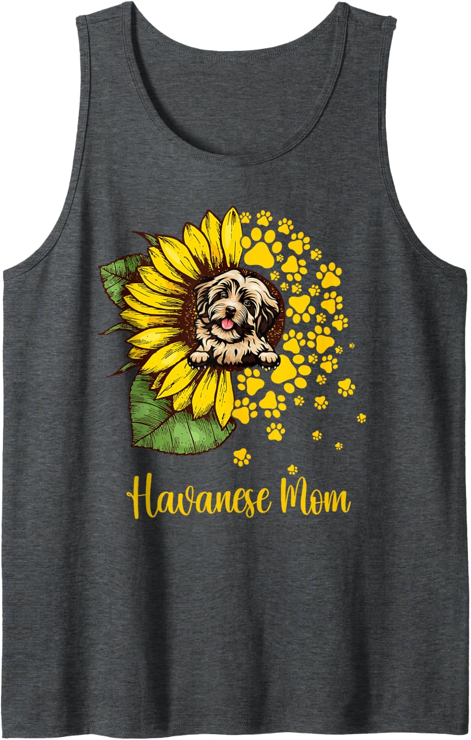 Womens Sunflower Havanese Mom Dog Lover Sleeveless Tank Top - Dark Heather Grey