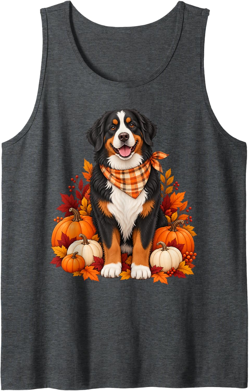 Cute Bernese Mountain Dog Fall Pumpkin Autumn Dog Mom Sleeveless Tank Top - Dark Heather Grey