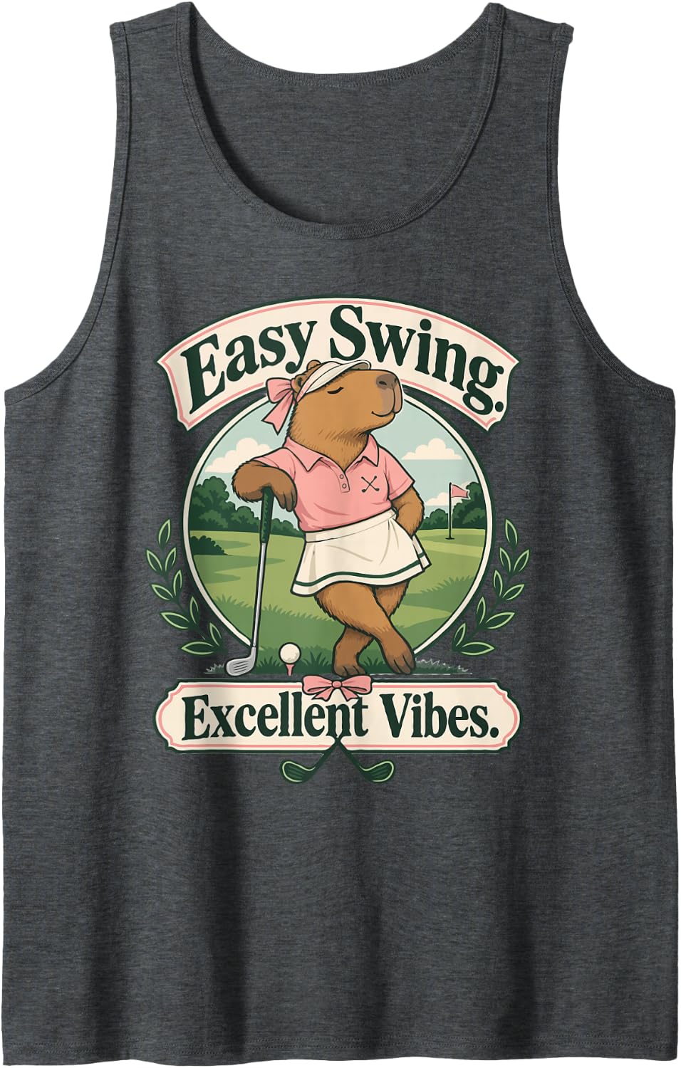 Easy Swing Excellent Vibes Capybara Golf Club Sleeveless Tank Top - Dark Heather Grey