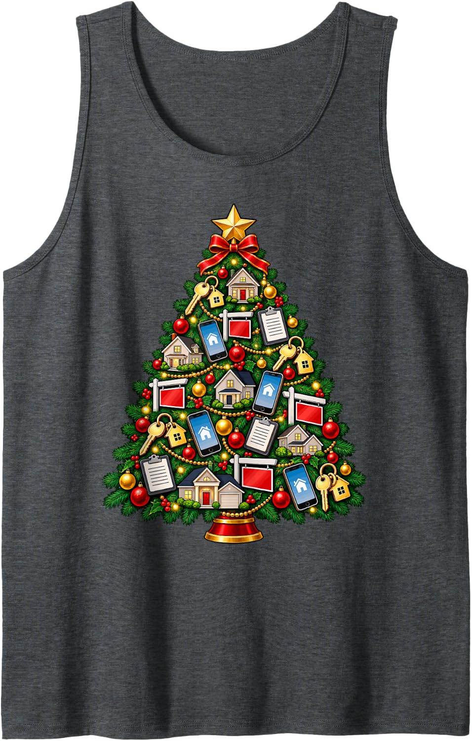 Real Estate Agent Christmas Tree Sleeveless Tank Top - Dark Heather Grey