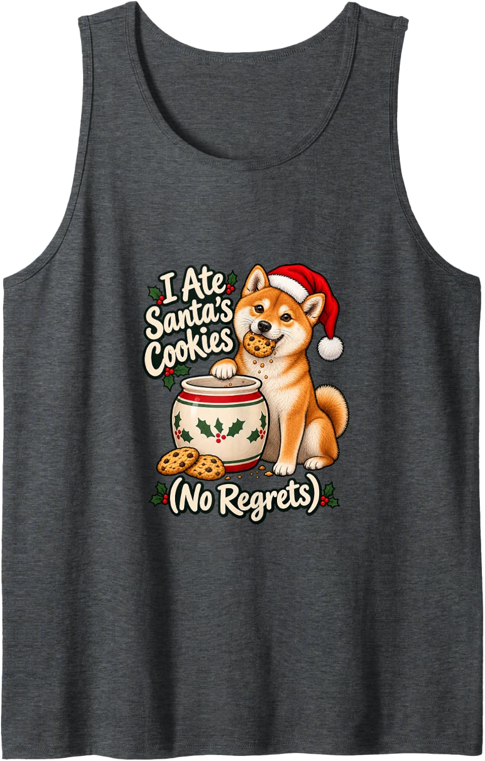 I Ate Santa's Cookies - Shiba Inu Christmas Xmas Dog Mom Sleeveless Tank Top - Dark Heather Grey