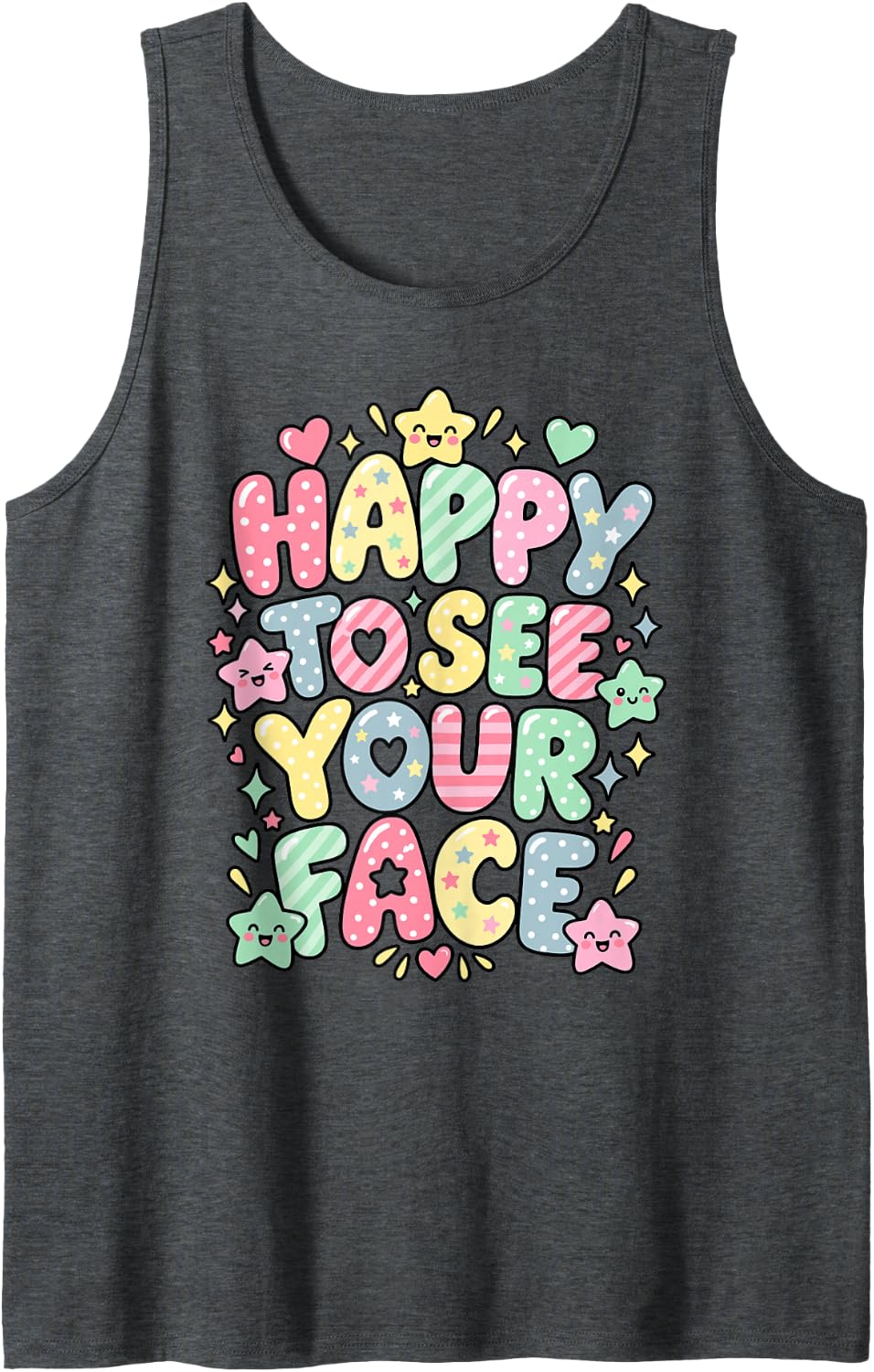 Happy to See Your Face Groovy Teacher Back to School Tank Top - Dark Heather Grey