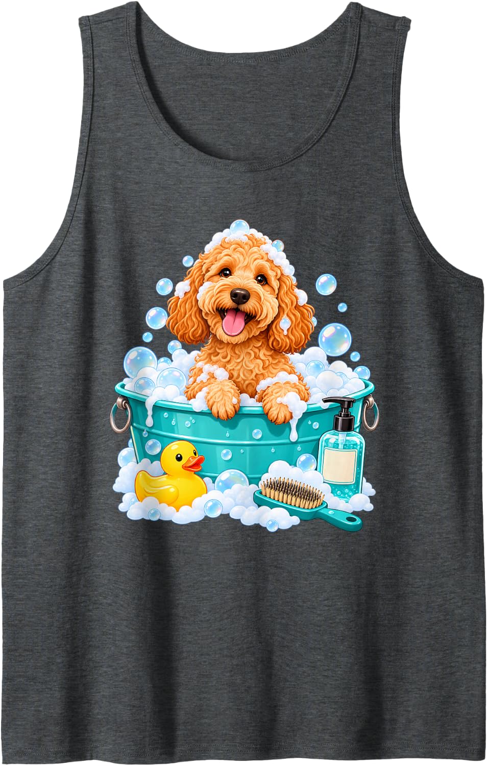 Cute Goldendoodle Bubble Bath Dog Groomer Pet Spa Sleeveless Tank Top - Dark Heather Grey