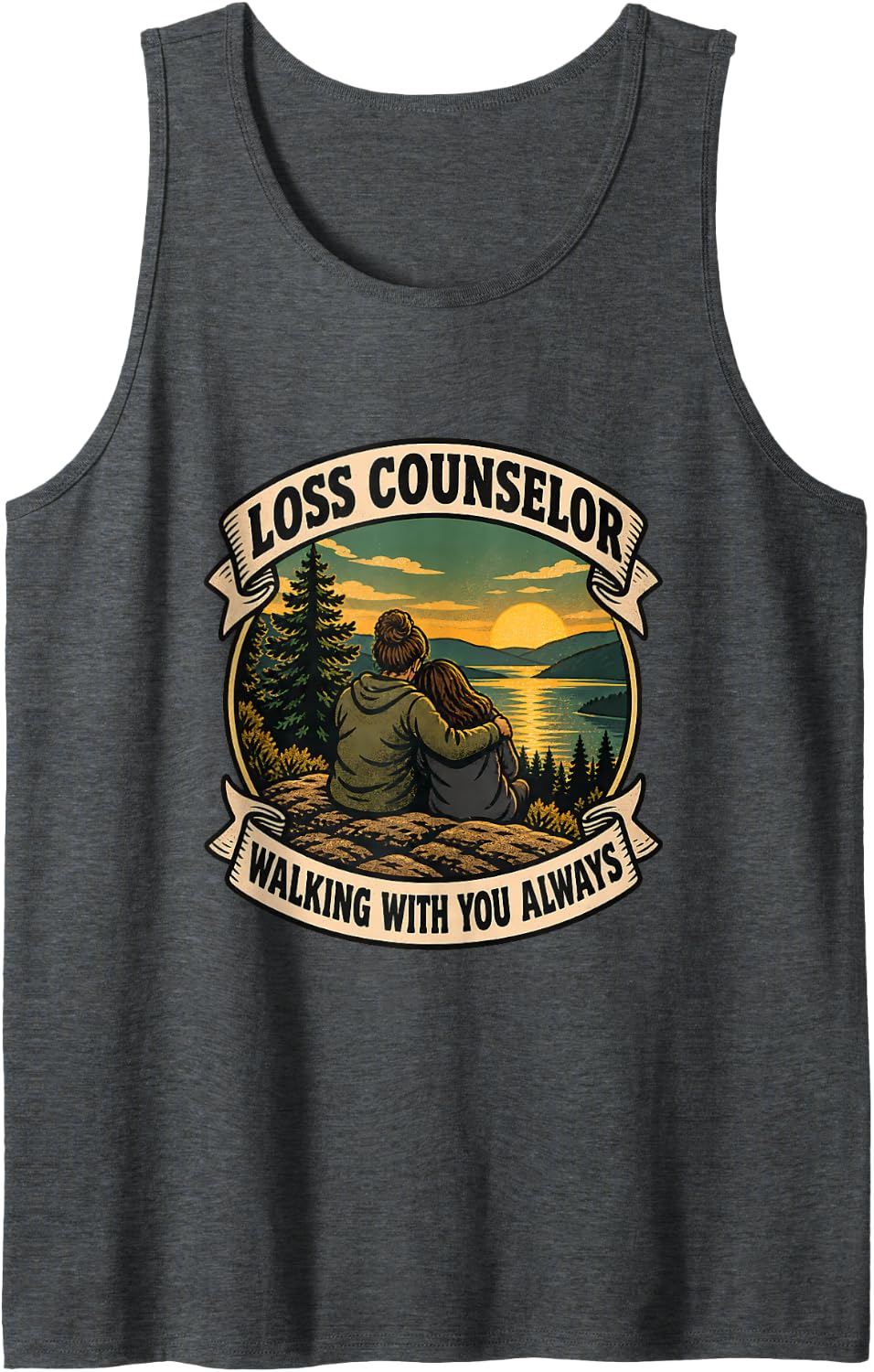 Loss Counselor Walking with You Always Bereavement Care Sleeveless Tank Top - Dark Heather Grey