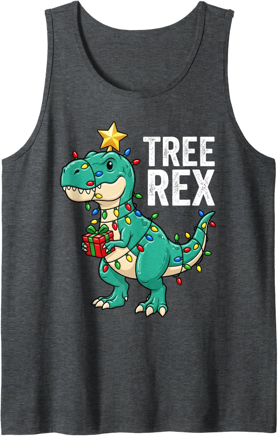 Dinosaur Christmas Tree Rex Light Xmas Funny T Rex Boys Sleeveless Tank Top - Dark Heather Grey