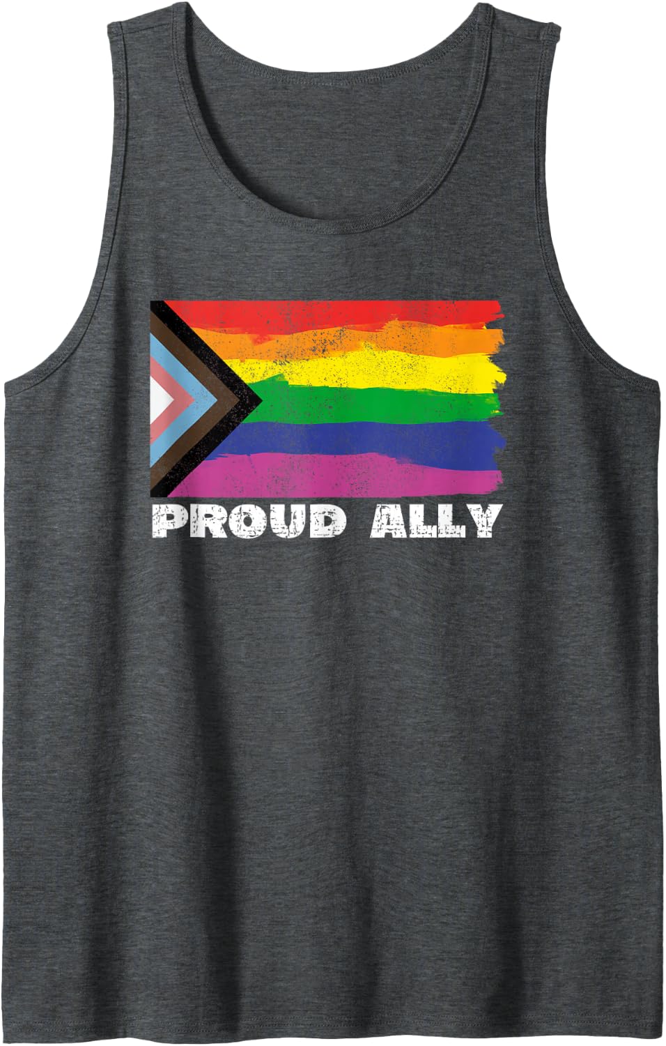 Proud Ally Pride Month LGTBQ Black Pride Flag Tank Top - Dark Heather Grey