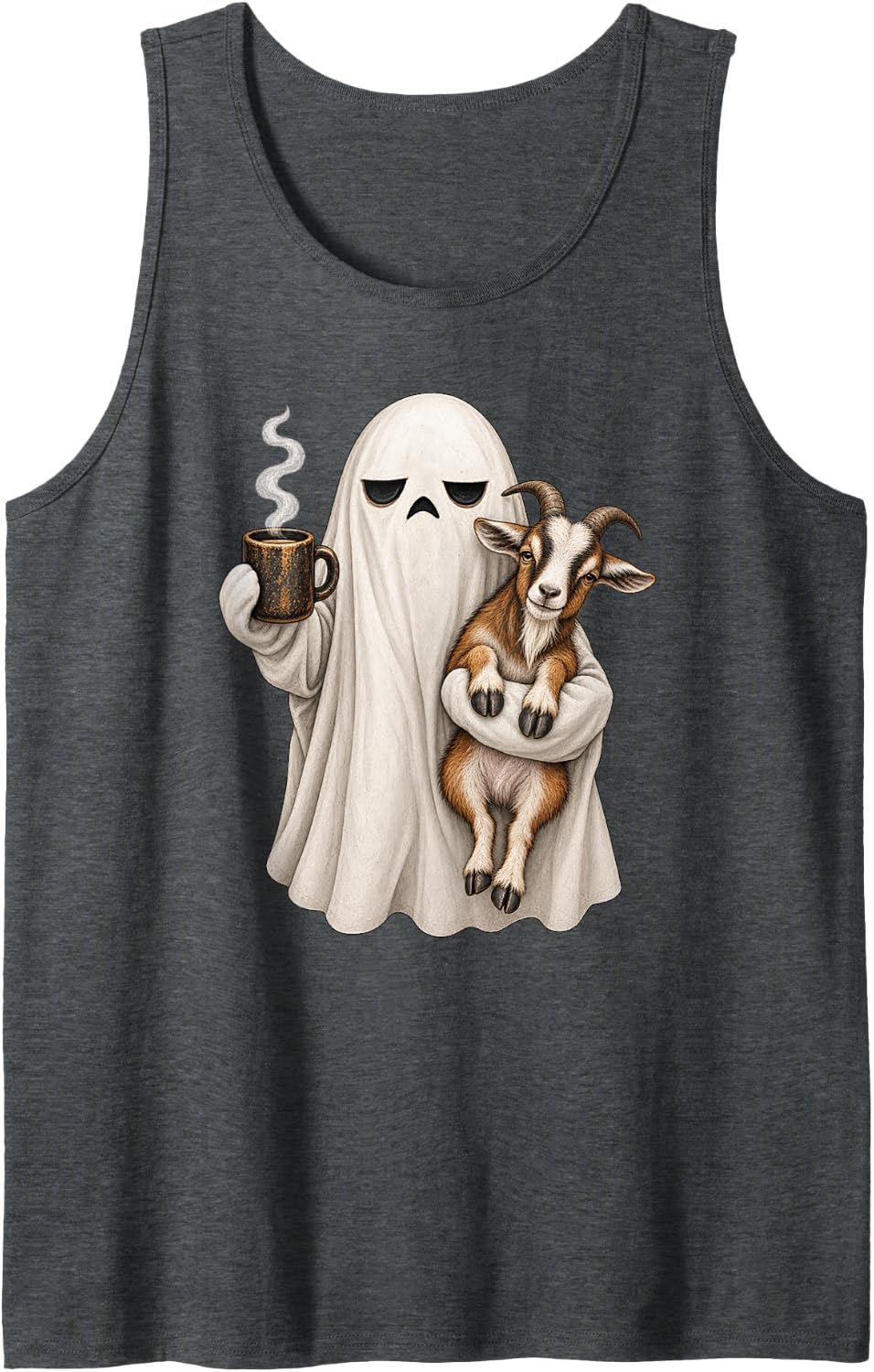 Halloween Goat Ghost Sleeveless Tank Top - Dark Heather Grey