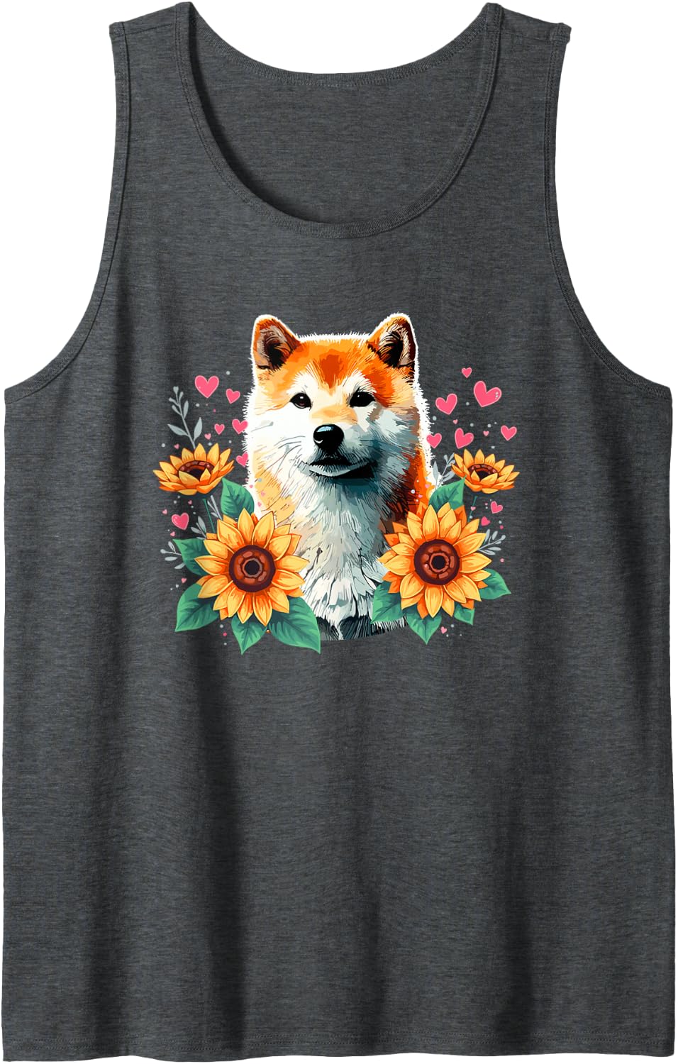 Sunflowers Japanese Shiba Inu Tank Top - Dark Heather Grey