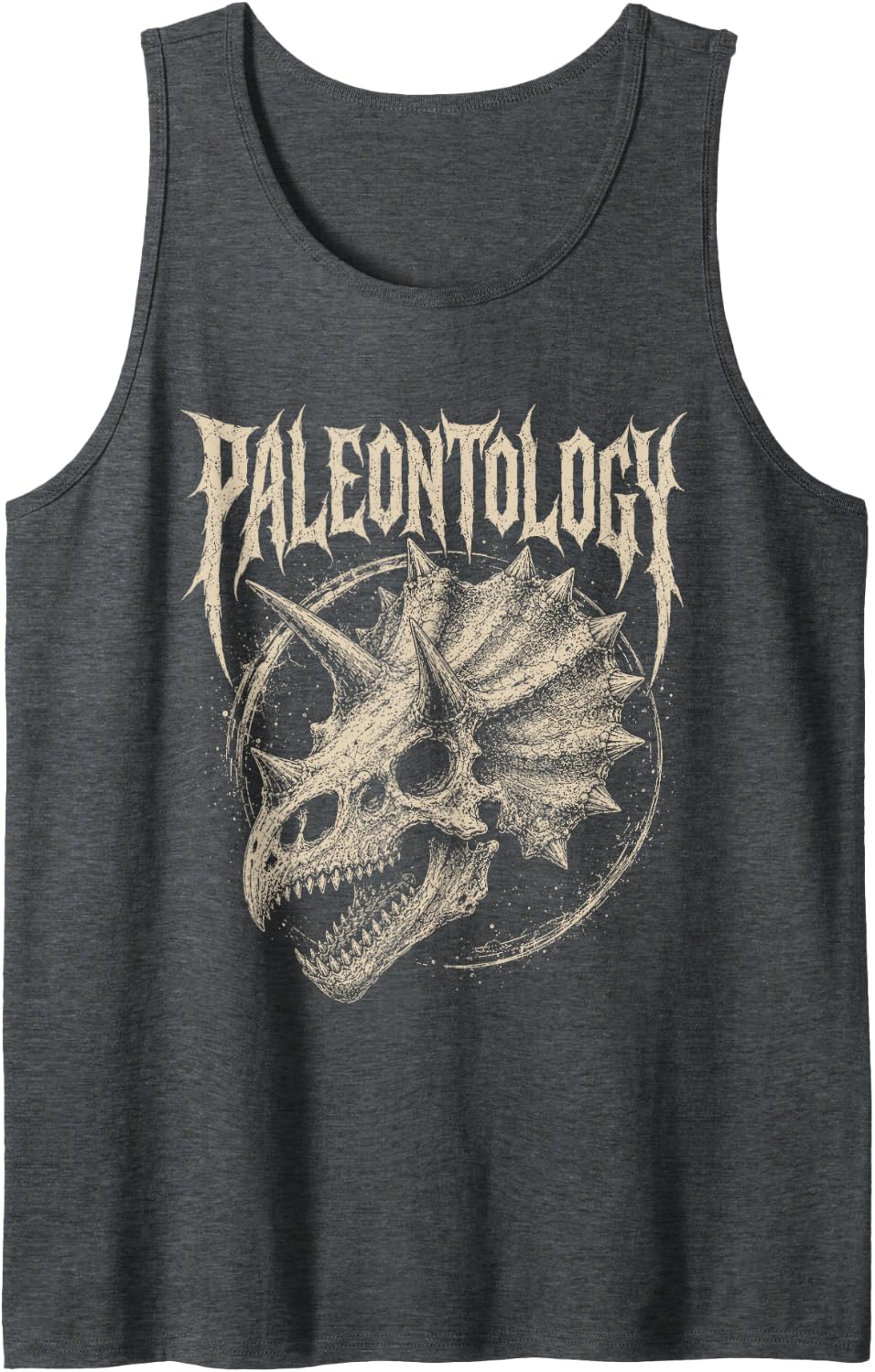 Paleontology Metal Triceratops Skull and Chains Dinosaur Sleeveless Tank Top - Dark Heather Grey