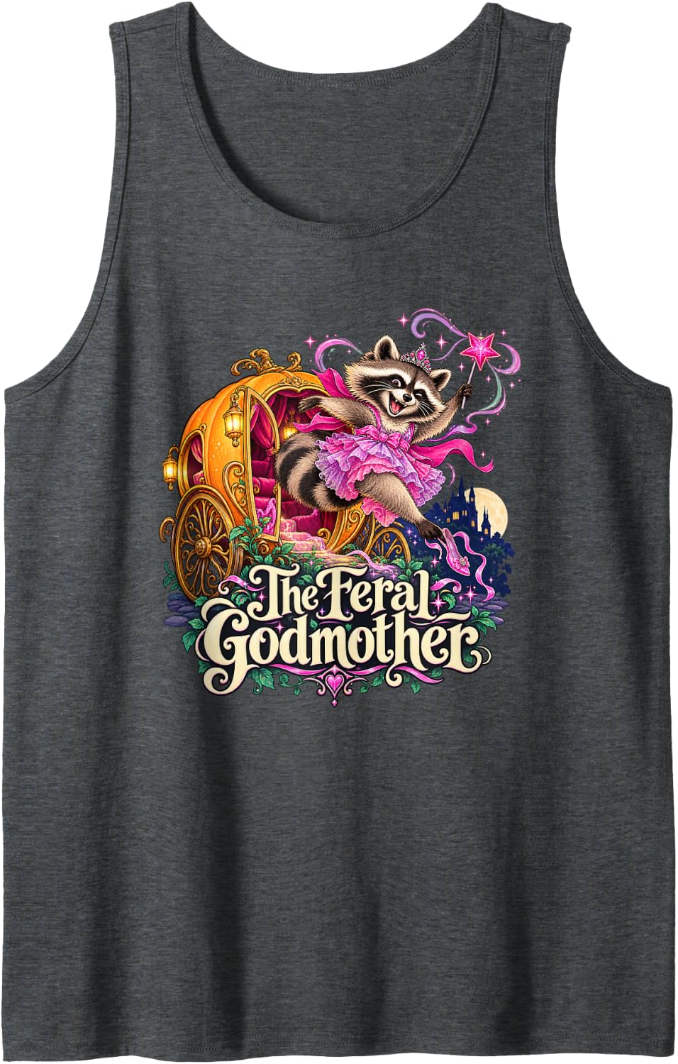 Enchanted Coach Raccoon The Feral Godmother Sleeveless Tank Top - Dark Heather Grey