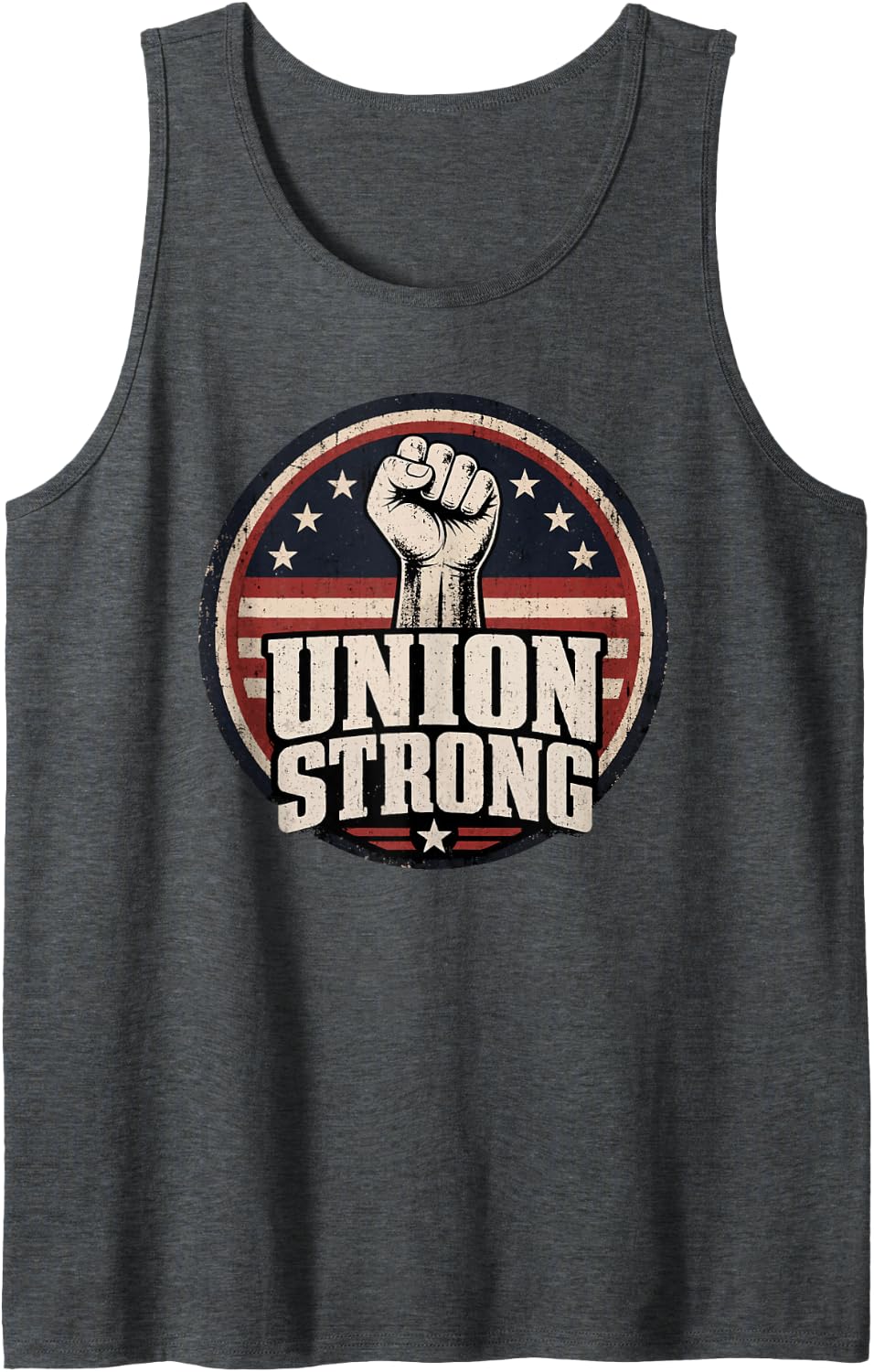 Union Strong American Flag Fist Patriotic Tank Top - Dark Heather Grey