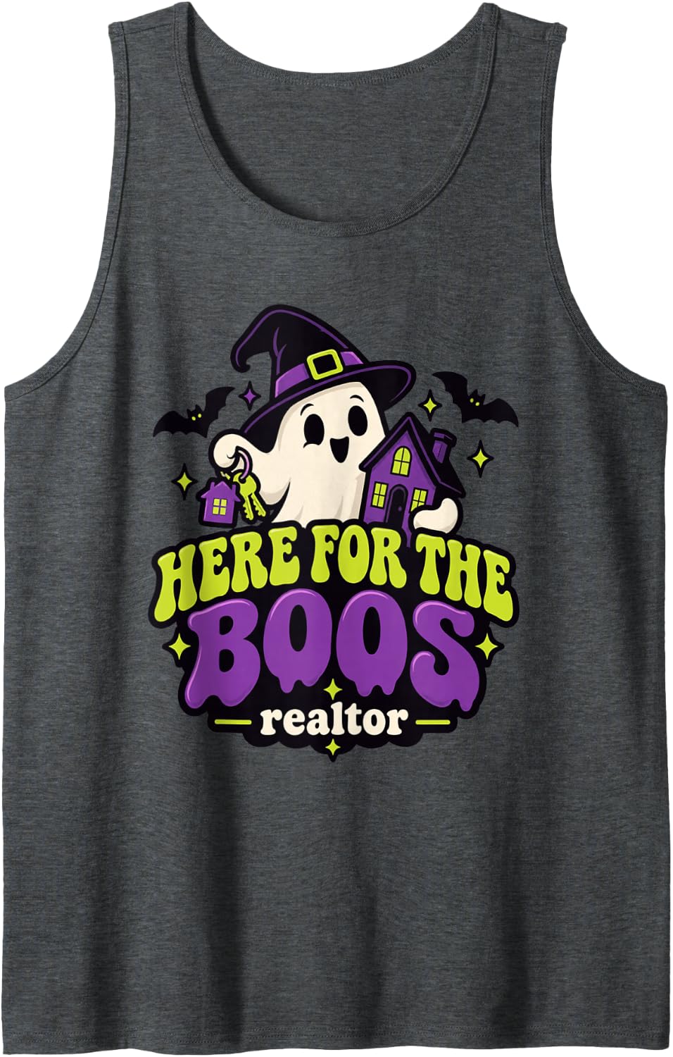 Here for the Boos Realtor Spooky Real Estate Professional Sleeveless Tank Top - Dark Heather Grey