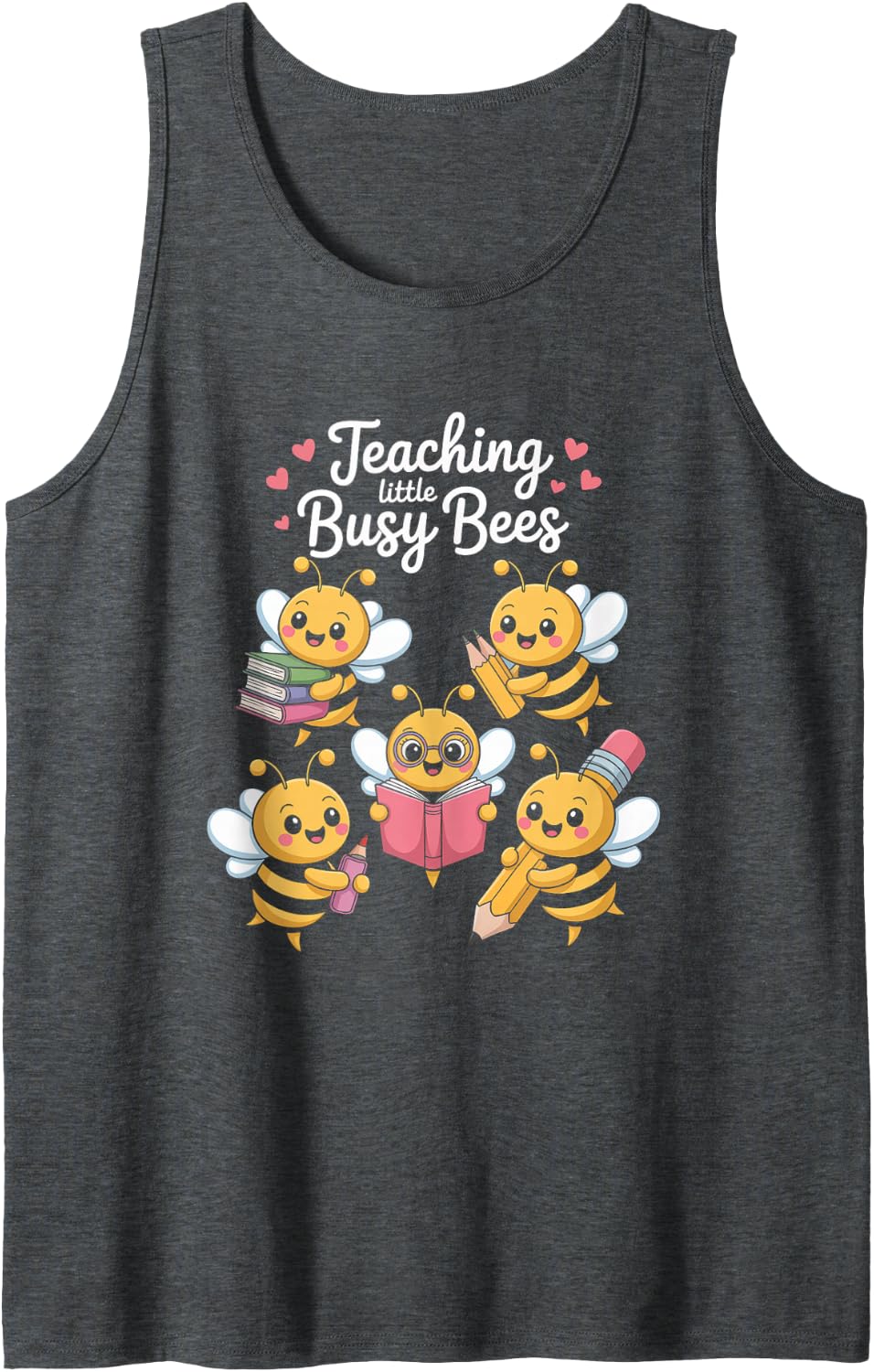 Teaching Little Active Bees Cute School Teacher Design Sleeveless Tank Top - Dark Heather Grey