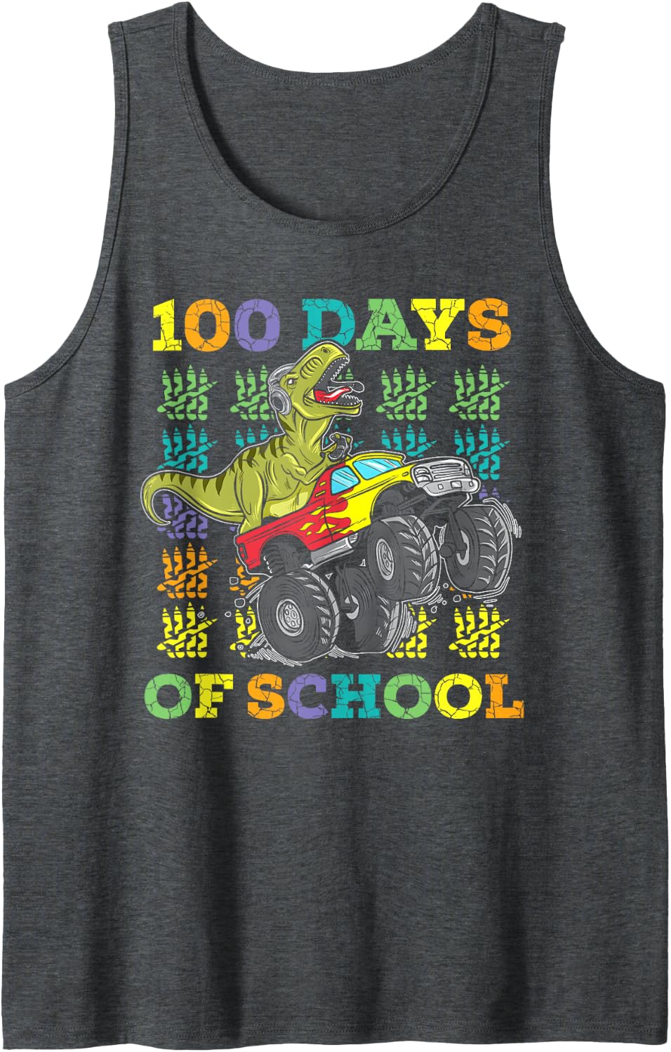 100 Days of School Trex 100 Days Smarter 100th Day of School Sleeveless Tank Top - Dark Heather Grey