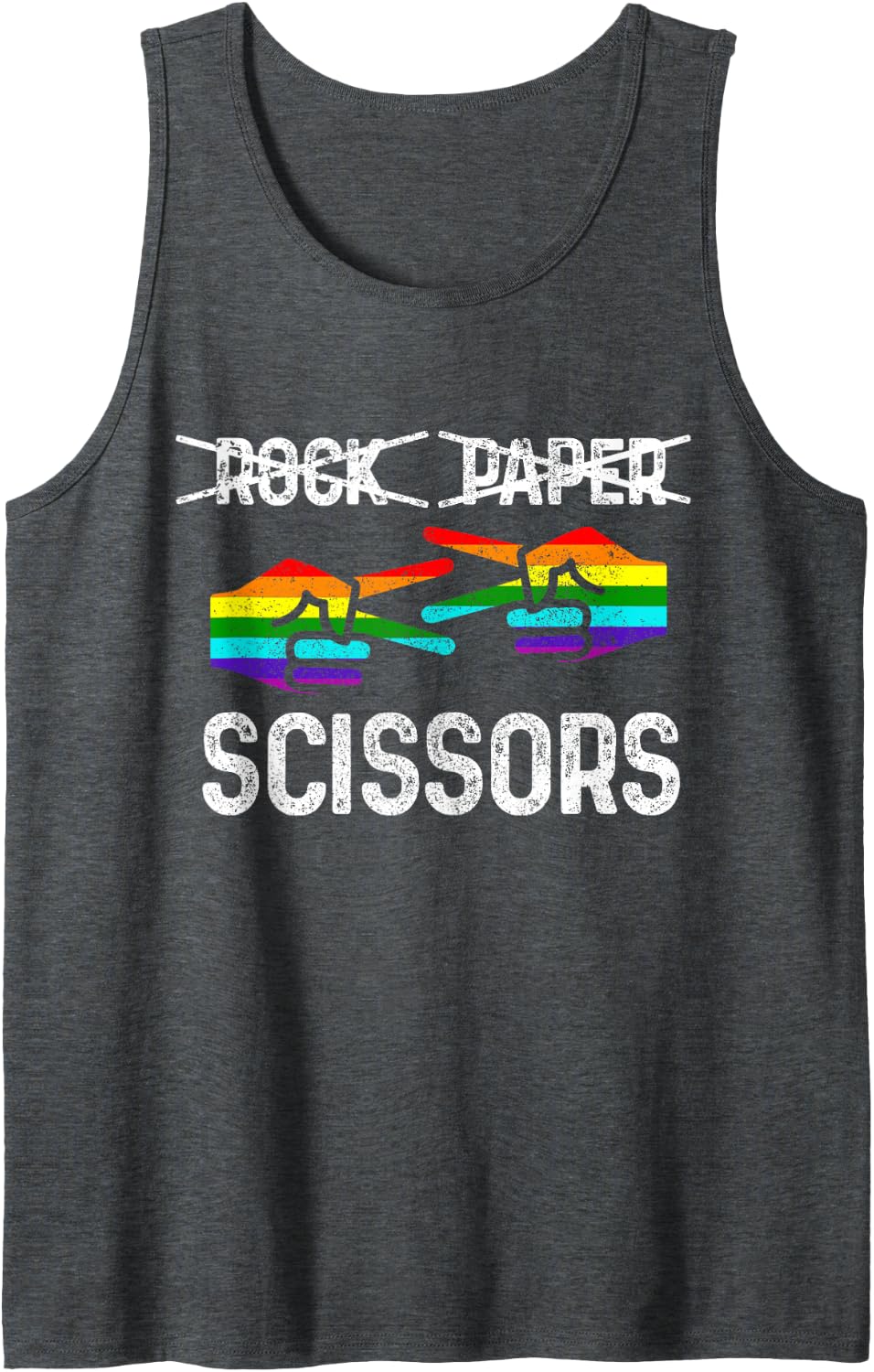 Lesbian Pride Rock Paper Scissors Funny LGBTQ Rainbow Flag Tank Top - Dark Heather Grey