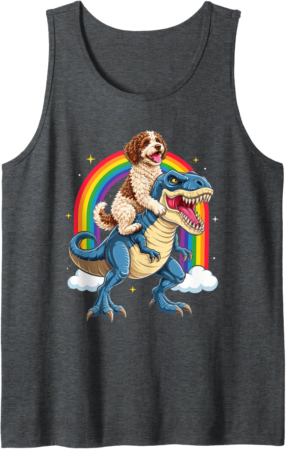 Lagotto Romagnolo Lover Dog Owner Dinosaur Lagotto Romagnolo Sleeveless Tank Top - Dark Heather Grey