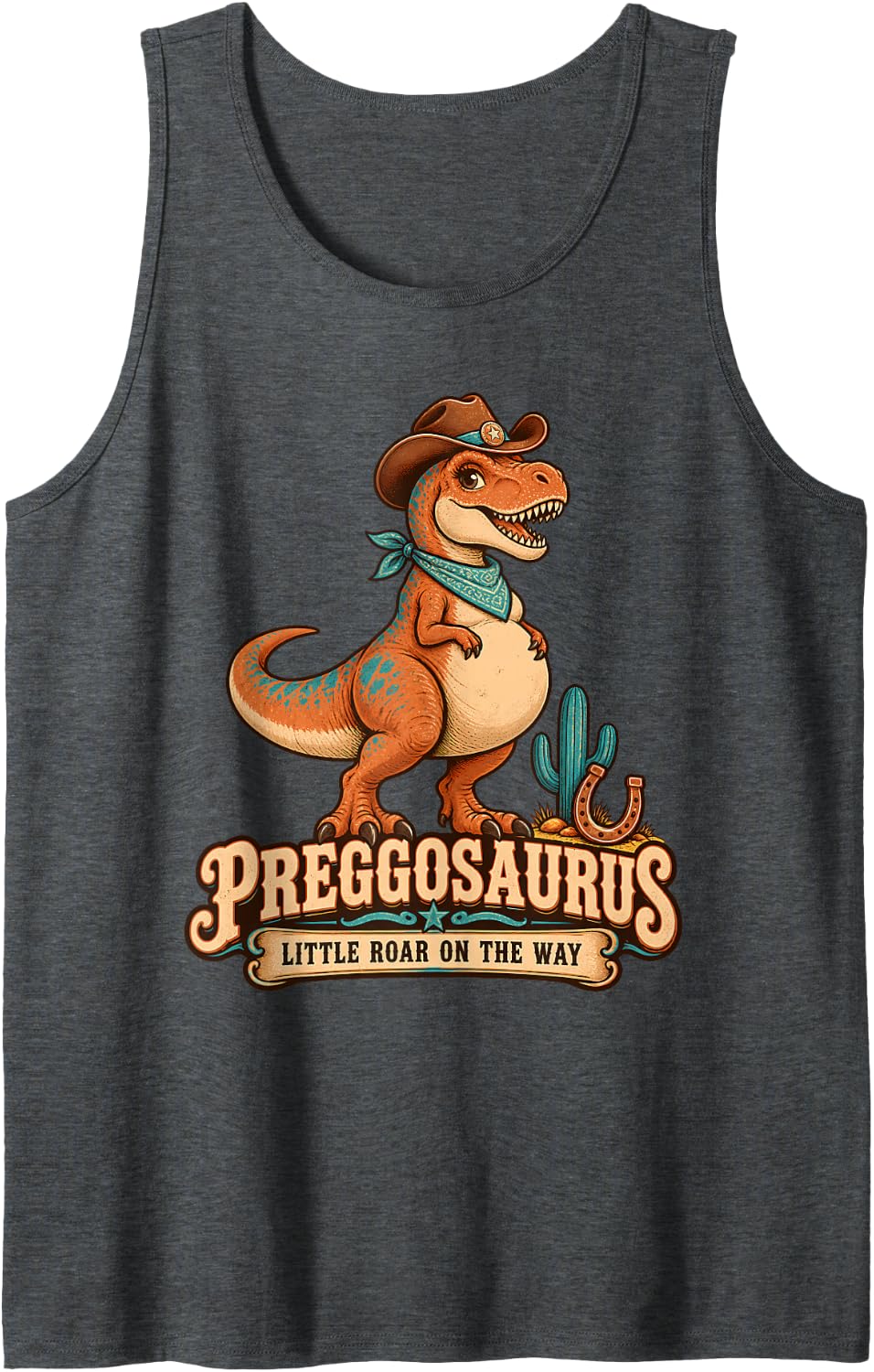 Preggosaurus Little Roar On The Way Pregnant Mom to Be Sleeveless Tank Top - Dark Heather Grey