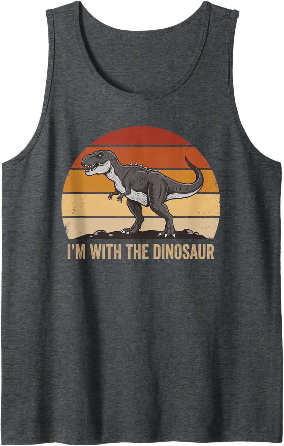 Dinosaur Costume I'm with The Dinosaur Family Halloween Sleeveless Tank Top - Dark Heather Grey