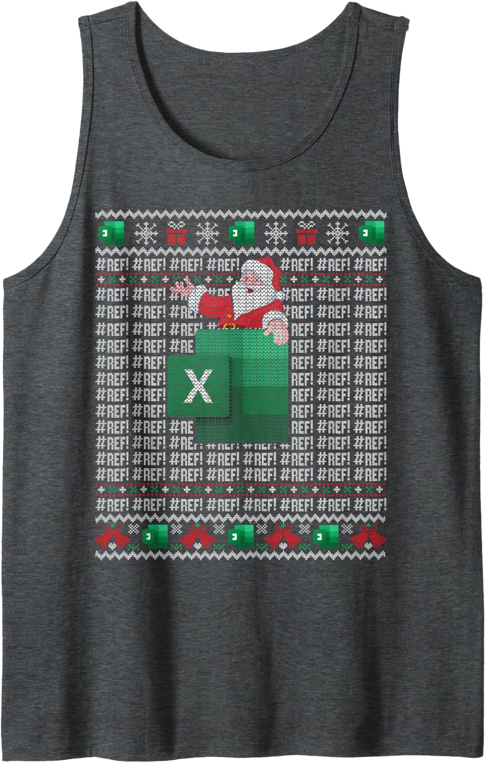 Excel REF Error Spreadsheet Ugly Christmas Sweater Sleeveless Tank Top - Dark Heather Grey