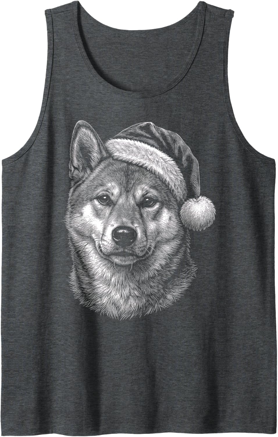 Shiba Inu Christmas Santa Hat Sleeveless Tank Top - Dark Heather Grey