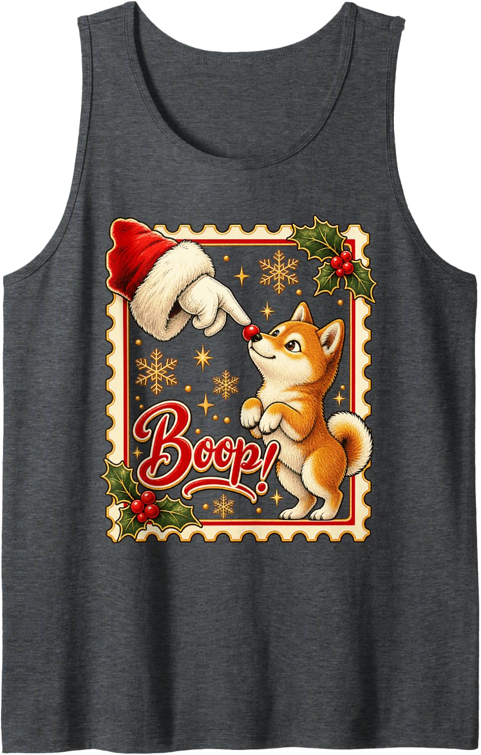 Boop! Shiba Inu Merry Christmas Nose Boop Sleeveless Tank Top - Dark Heather Grey