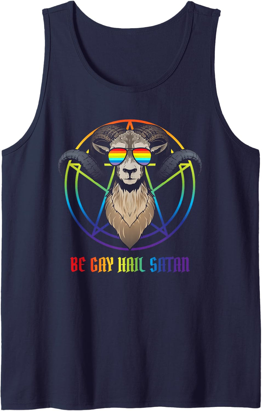 Funny Rainbow Pride Month LGBTQ+ Be Gay Hail Satan Tank Top - Navy Blue