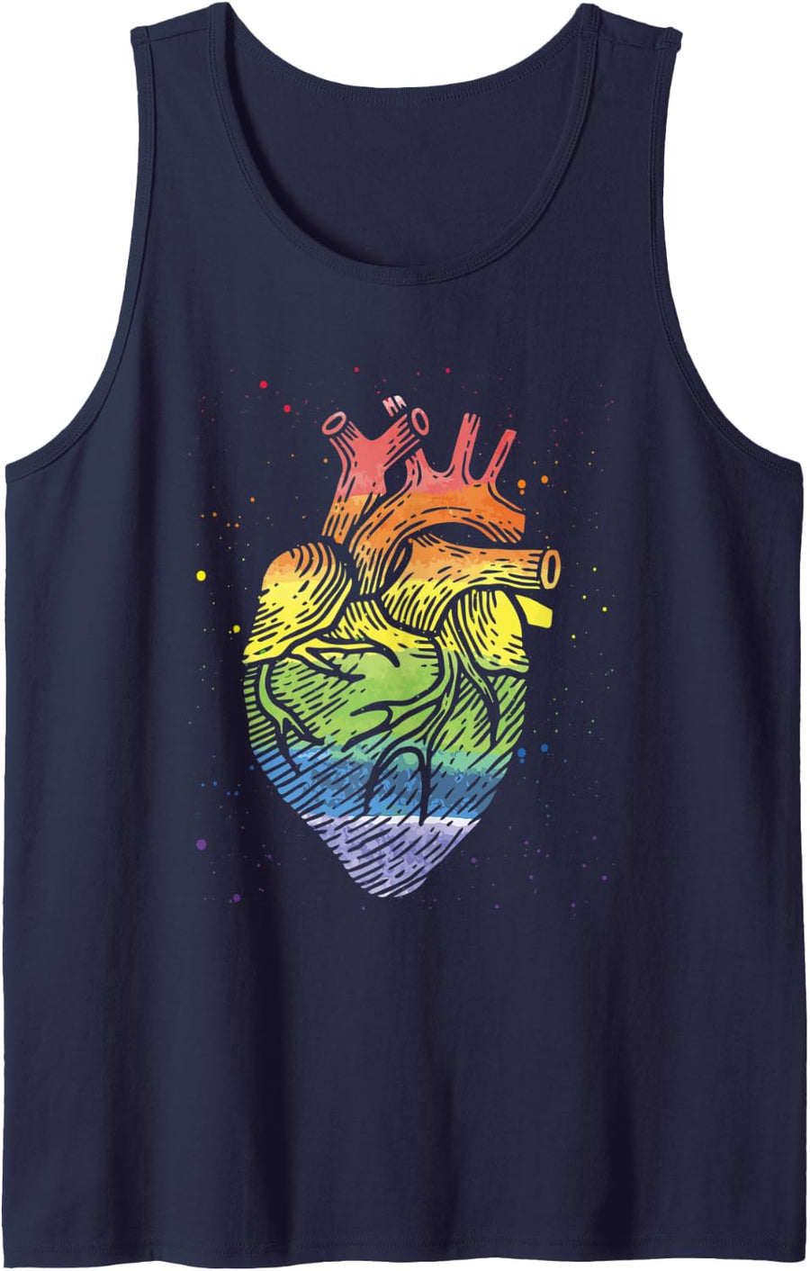 LGBT Anatomical Heart Rainbow Gay Lesbian Heartbeat Pride Tank Top - Navy Blue