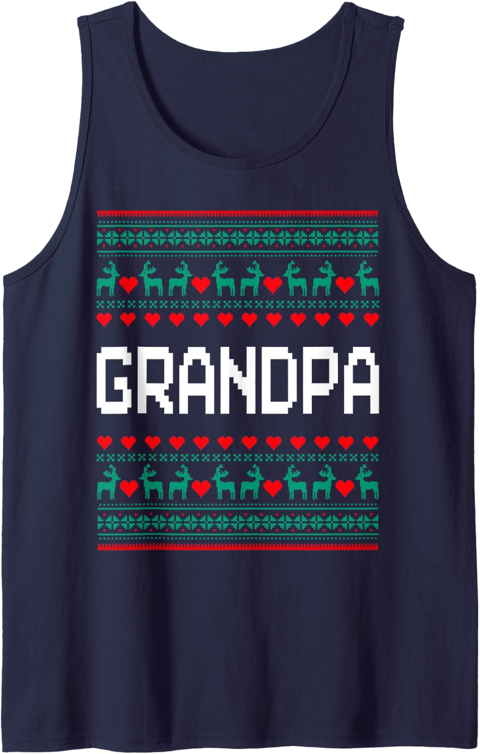 Grandpa Grandma Family Group Ugly Christmas Sweater Matching Sleeveless Tank Top - Navy Blue